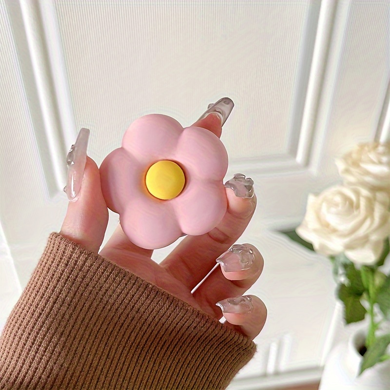 1pc Cute 2d Daisy Silicone Flower Shape Collapsible Expandable Multi Functional Mobile Phone Grip Stand Holder For Smartphone Tablet Cell Phone Accessory