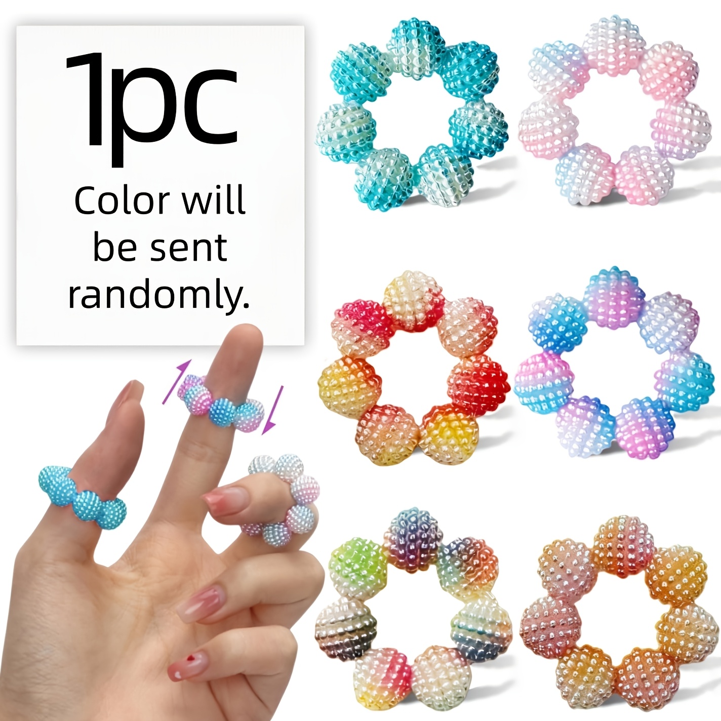 Image of 1 Pack Random Colored Bead Sensory Finger Rings - Adjustable Relax Anxiety Calming With Finger Rings Reduction, Multicolor For Adults, For Finger Massager, For Office Workers
