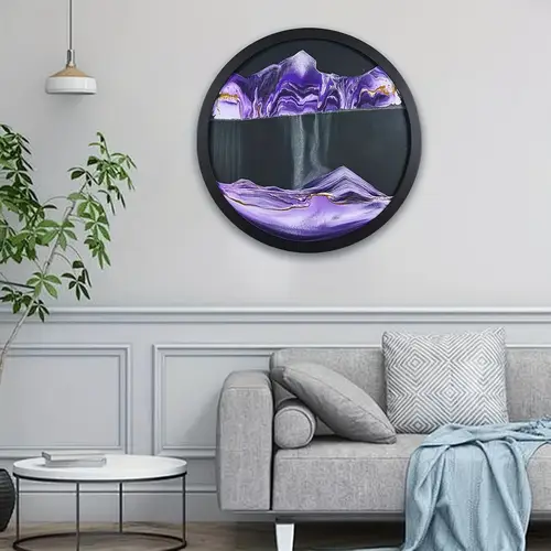 17 3 purple moving sand art 3d deep sea sandscape moving display wall mounted 360 rotate sculpture with solid wood frame wall art decor for home office christmas birthday gift