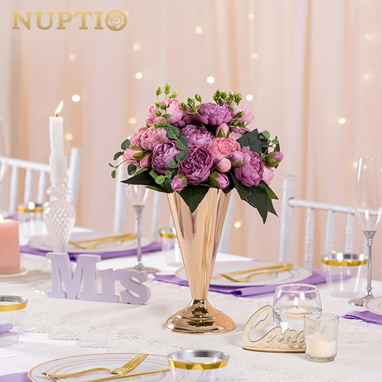  Nuptio - Porta-velas de metal, ideal para bodas, eventos  especiales, fiestas, sala : Hogar y Cocina