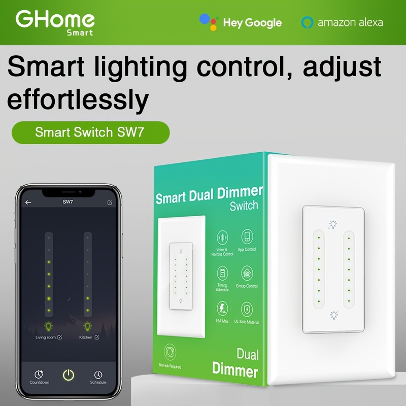   smart dual dimmer switch compatible with   and google home for dimmable led cfl inc bulbs space saving wifi smart light switch requires neutral wire 2 4ghz wi fi  