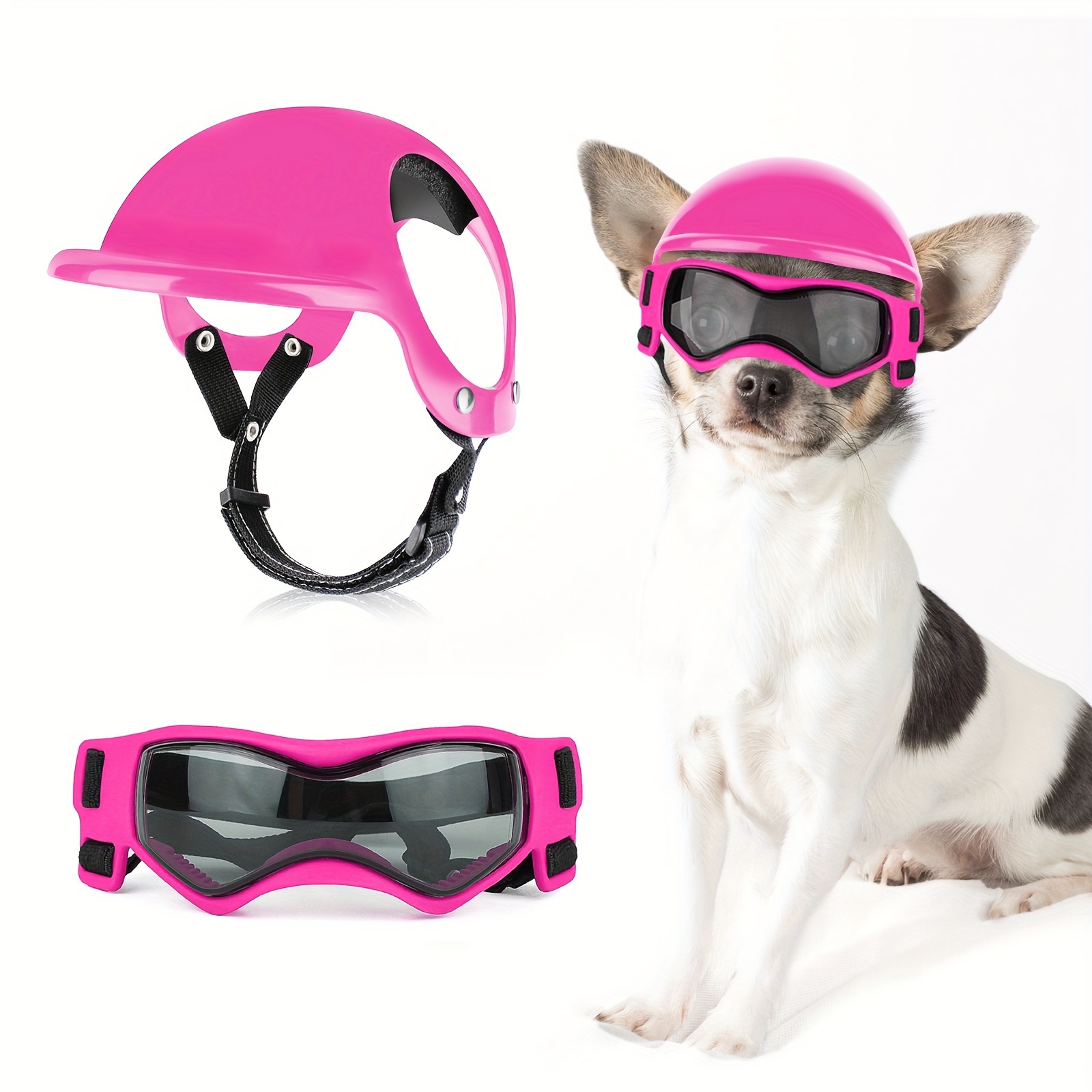 TEMU Pet Helmet And Uv Protection Goggles Set For Small Dogs - Anti-wind Pet Headgear And Sunglasses Combo For Sports And Safety