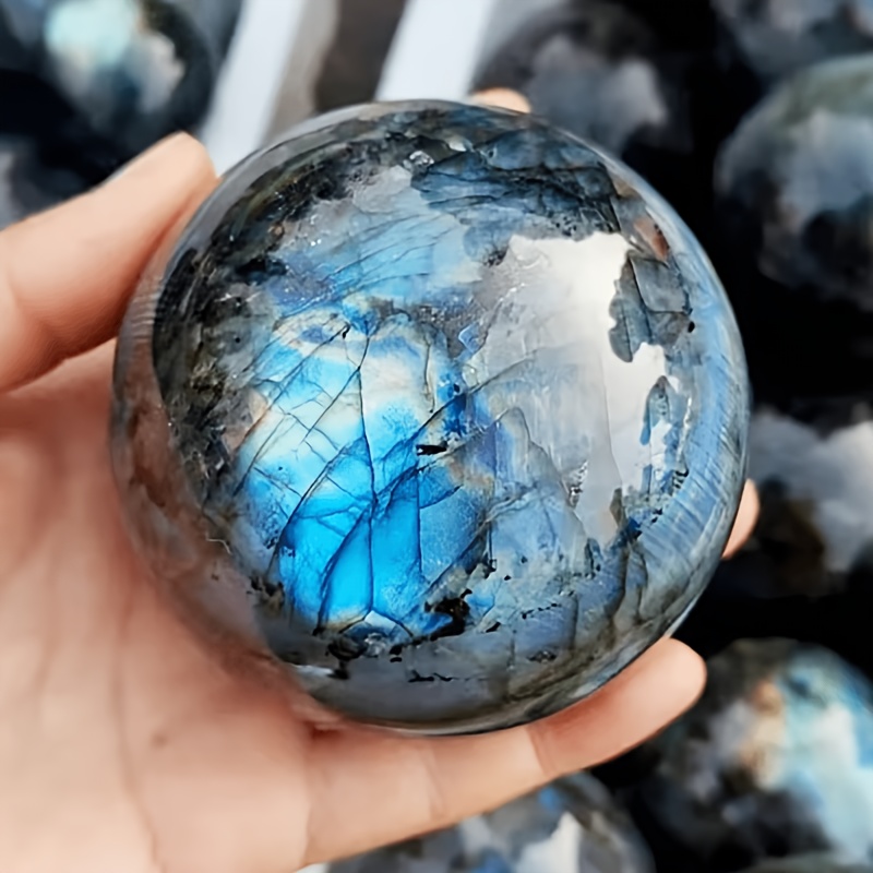 TEMU 1pc Natural Labradorite Sphere Crystal Ball, Handmade, Home Decor And Birthday Gifts, Enhances , Strengthens , Stone Crystal Decorative Crafts