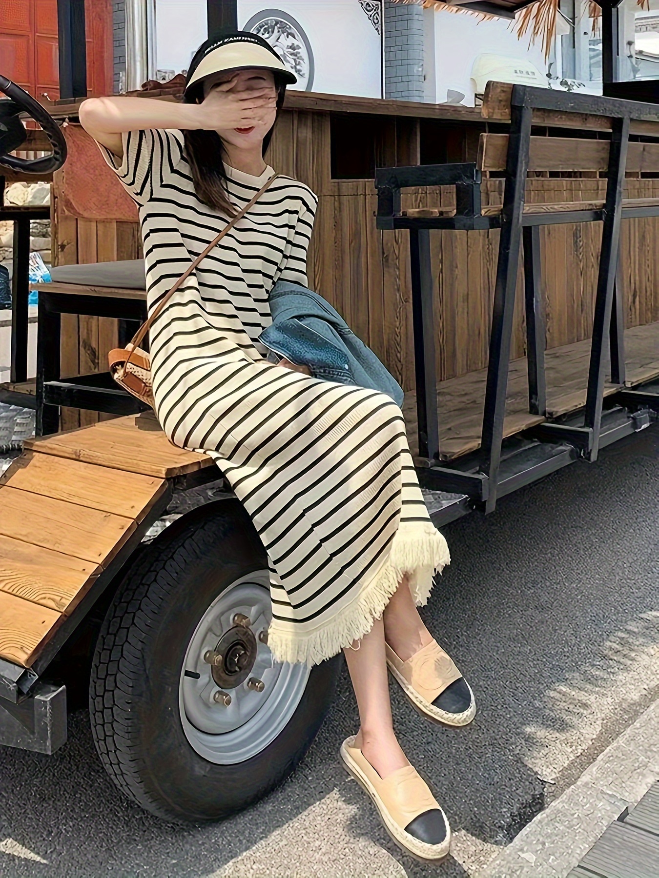 French striped t-shirt dress for Women's summer new * style * loose casual  straight leg long skirt ZX7088 french striped t shirt dress womens summer new - Temu Netherlands