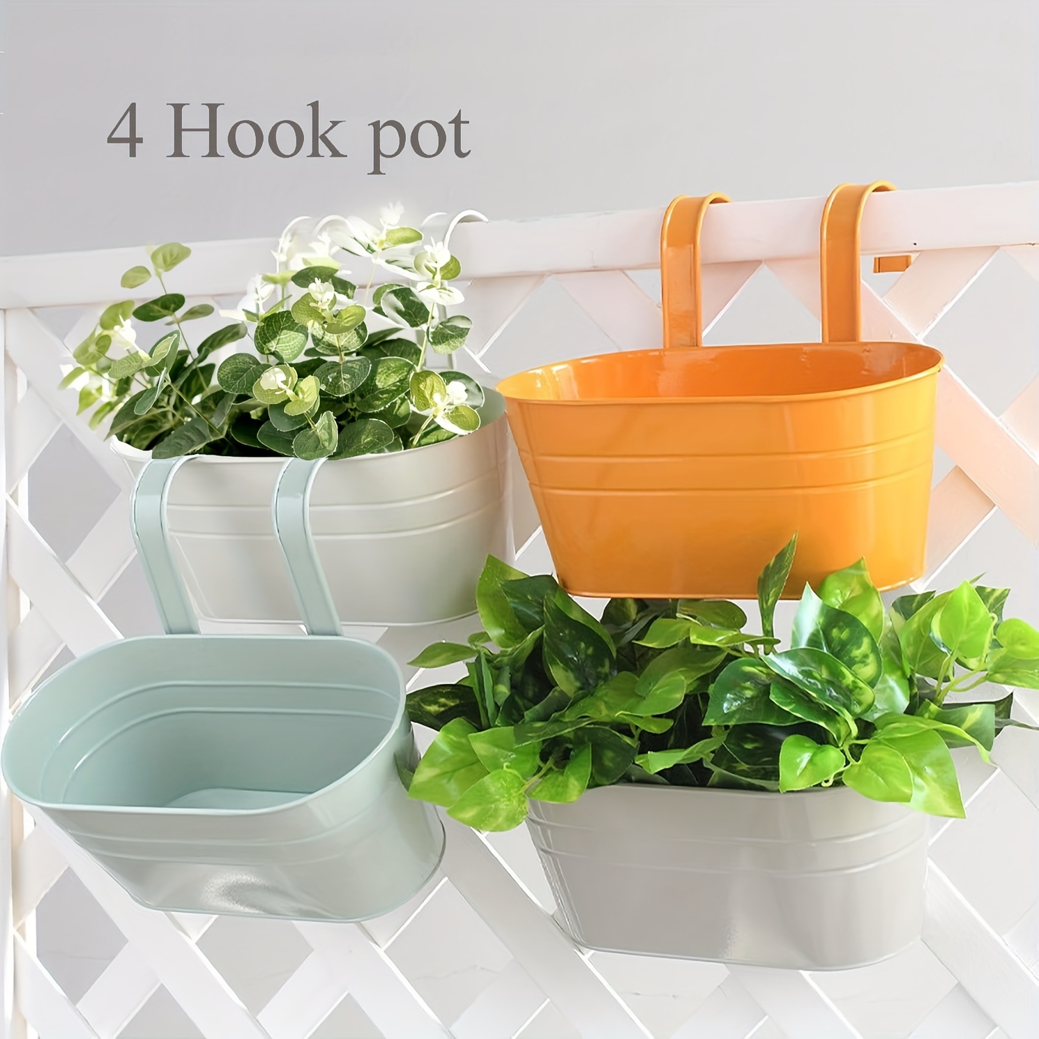 4  hanging oval flowerpot iron flowerpot holder large fence   balcony green planter garden hanging bucket flowerpot with detachable hooks for indoor and outdoor decoration 0