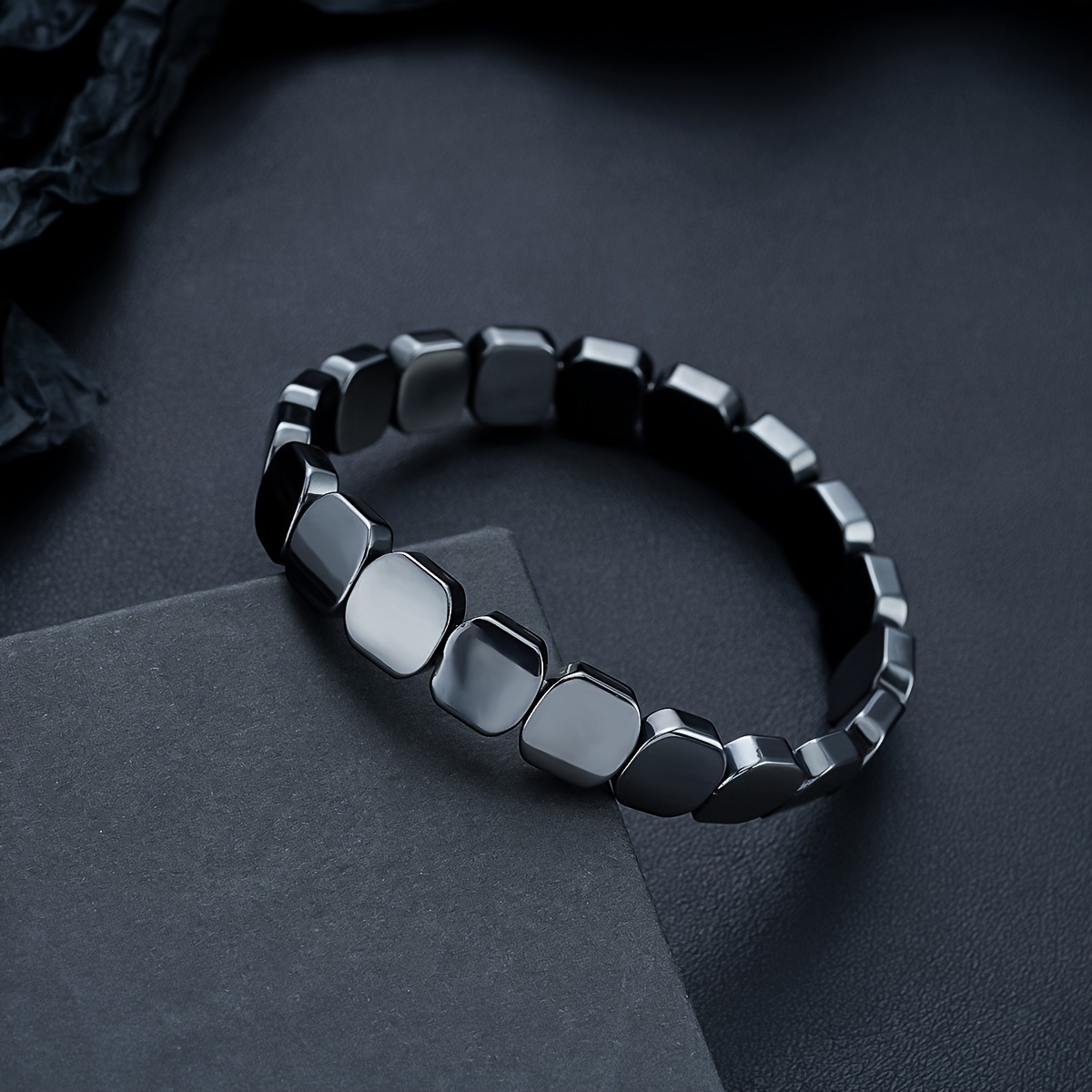 Men's Heavy-Duty Obsidian & Hematite Geometric Bracelet