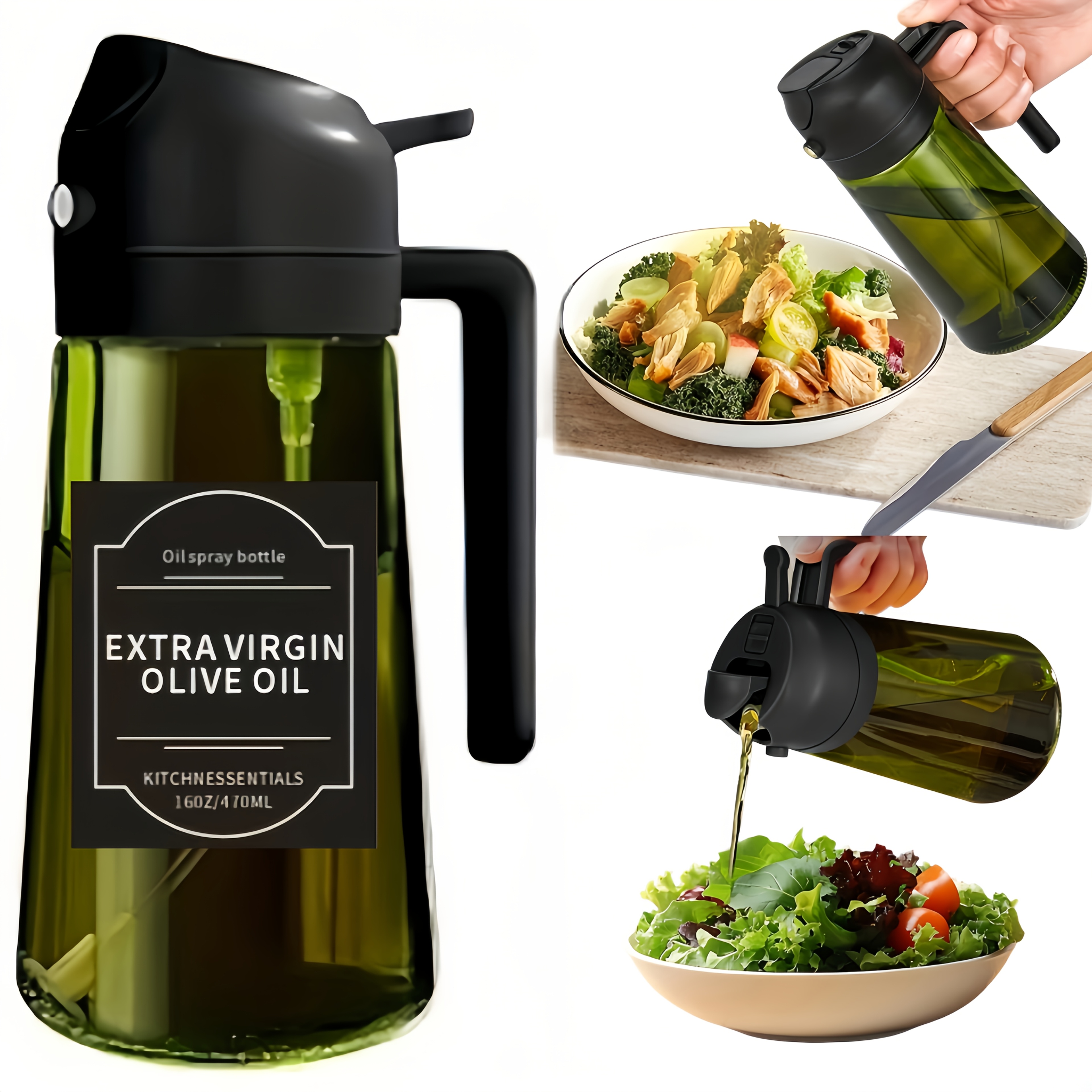 1 2pcs set 16 ounce glass oil bottle and sprayer set multi functional olive oil bottle exquisite label kitchenware   suitable for salad dressing barbecue baking cooking and is an essential item   details 3