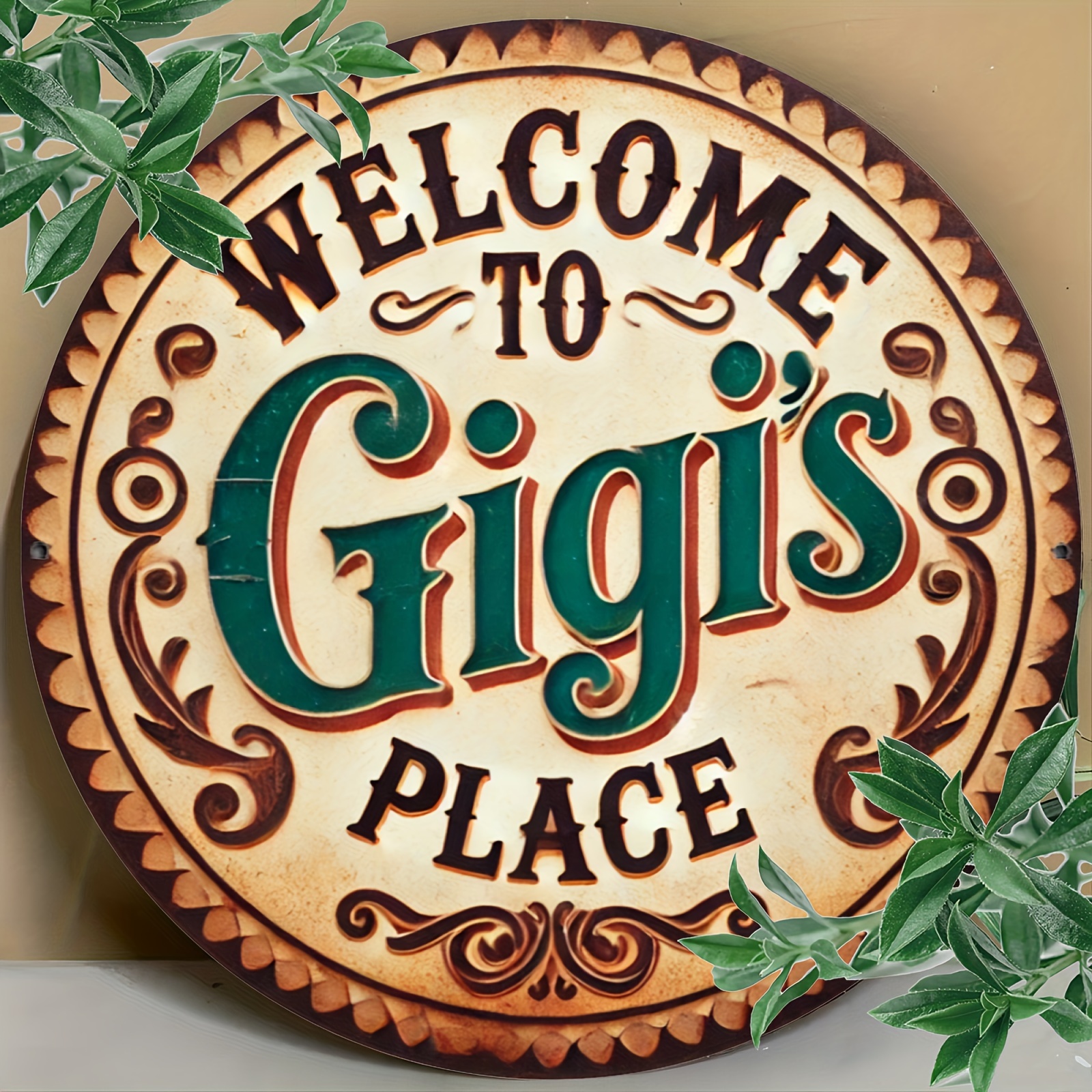 

Vintage-style Aluminium Wall Art Sign: Welcome To Gigi's Place - 8x8 Inch Round Metal Decoration, Suitable For Home, Kitchen, Cafe, Bar And Backyard - And Coffee Shop Theme