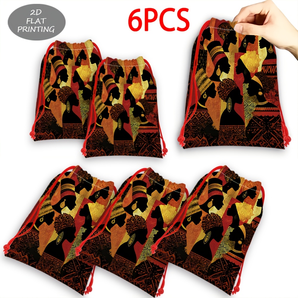 TEMU 6pcs African-themed Gift Bags Bulk Suitable For Parties, Large Drawstring Closure With African , Bags Suitable For Candy, Favors, Party Favors