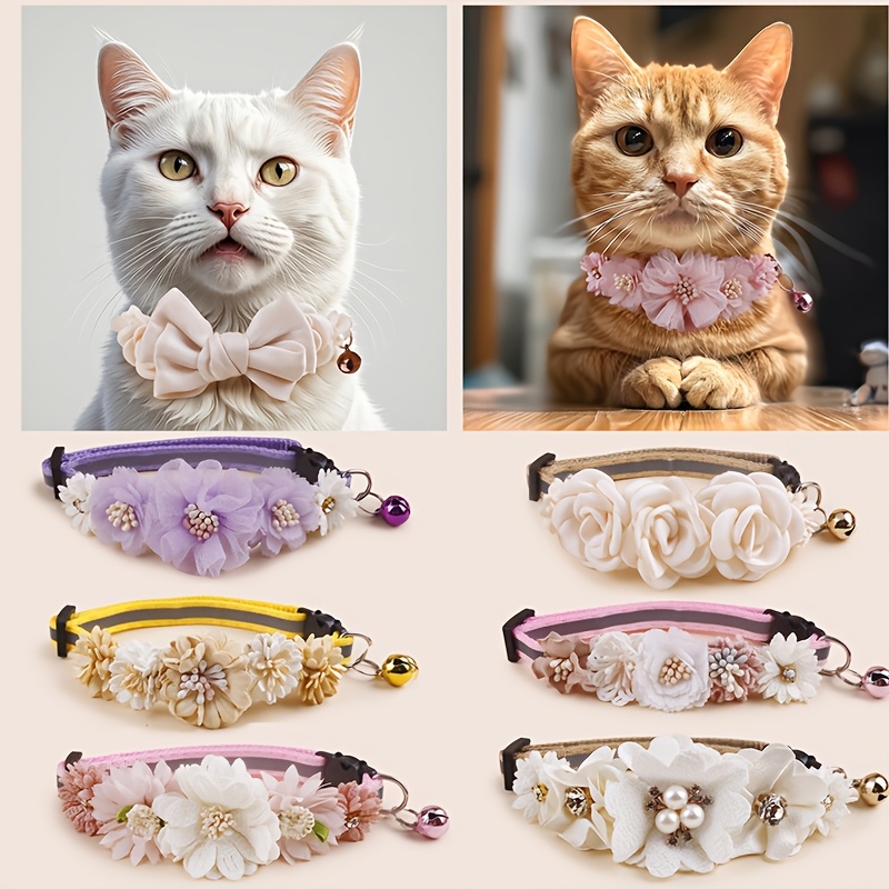 

1pc Adjustable Floral Pet Collar , Mesh , Polyester Fiber Material, For Cats