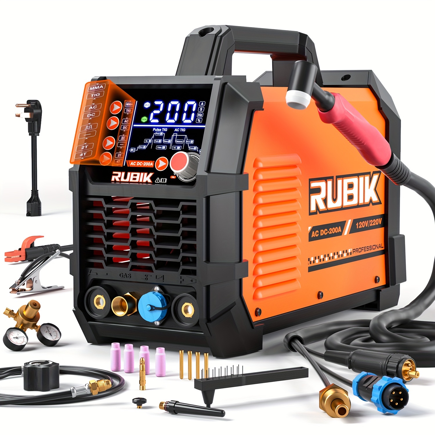 

200a Tig Welder With Pulse 6 In 1 Aluminum Tig Welder Large Lcd Display Inverter Stick Mma Tig Welding 110v/220v For Stainless Steel, Carbon Steel, Copper Welding Machine