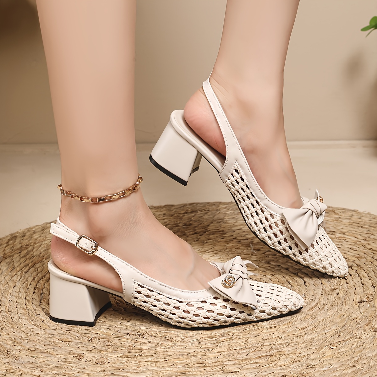 TEMU Women's Fashionable And Elegant Bow-accented Versatile Commuter Classic Elegant Style High-heel Pointed-toe Sandals, Women Shoes