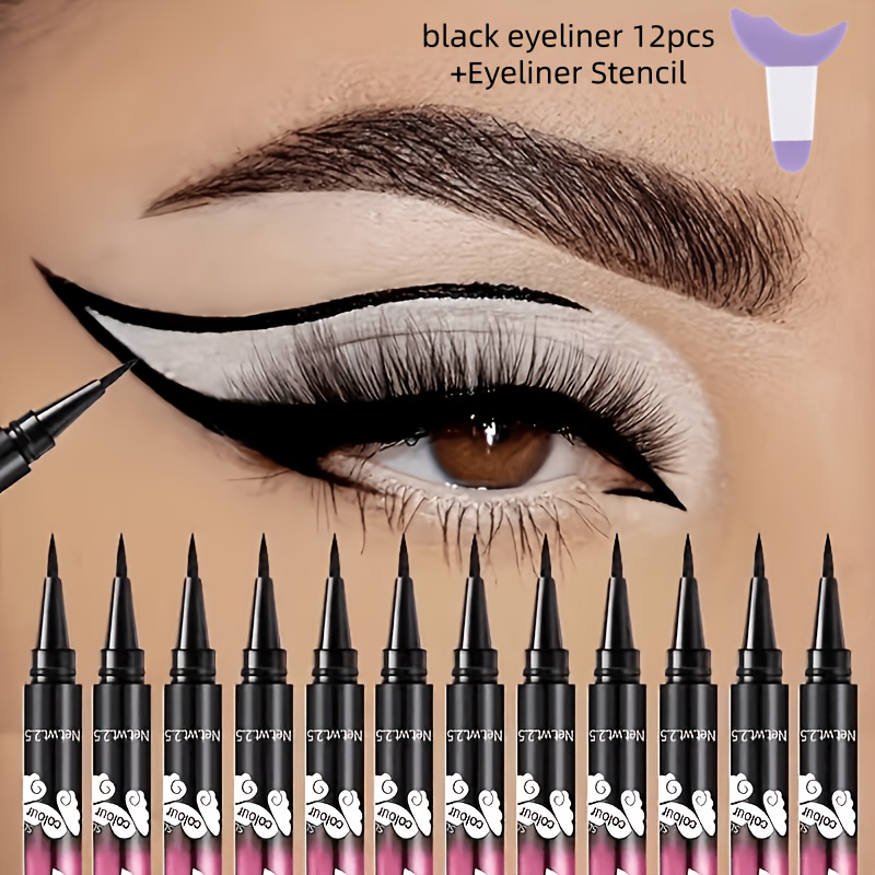 12pcs Black Eyeliner Pen, Tip Long, Lasting Waterproofsmudgeproof Makeup, , Eyes, Eyeliner, , Smudgeresistant, Beauty Tool, Cosmetic Pencil, Professional Makeup, Beauty Enthusiasts - Beginner-friendly