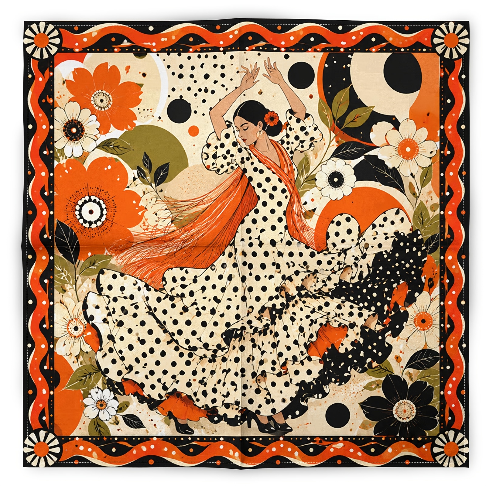 TEMU Flamenco Dancer Polka Dot Vintage Fashion Scarf Neck Warmer, Black And White Polka Dot Print Hip Hop Pop Bandana, Elegant Floral Pattern Sports