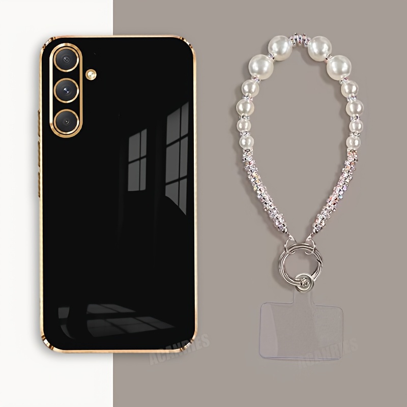 TEMU Phone Case - 1pc Glitter Bead Lanyard And 1pc Luxury Plated Soft Phone Case Compatible With Galaxy A26 5g Tpu Shockproof Back Cover