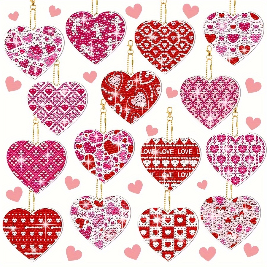 

15pcs -shaped Diamond Painting Keychains, Diy Pendant Ornaments With Love Patterns, Round Festival Crafts For Valentine's Day Decorations