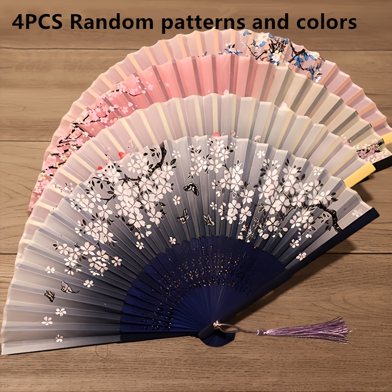 4pcs traditional chinese hand fans assorted random colors vintage folding fans classical hanfu dance accessories party performance fans   bamboo slat handheld fans
