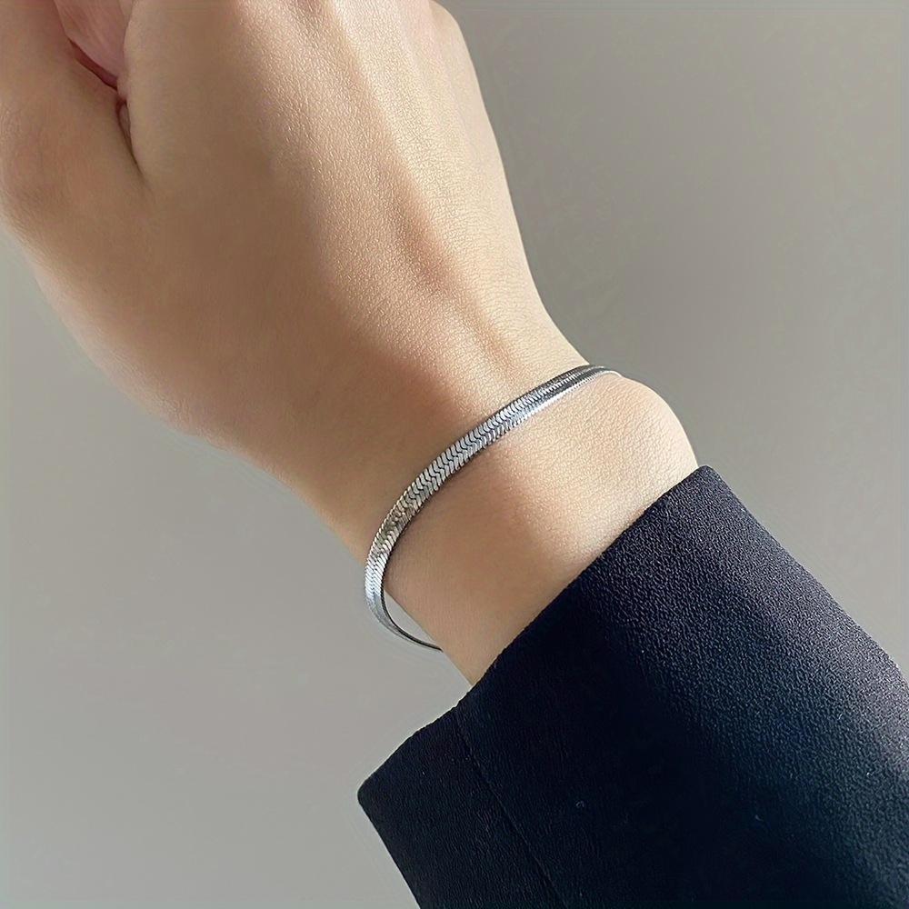 Stainless Steel Flat Snake Chain Bracelet, Everyday Accessory