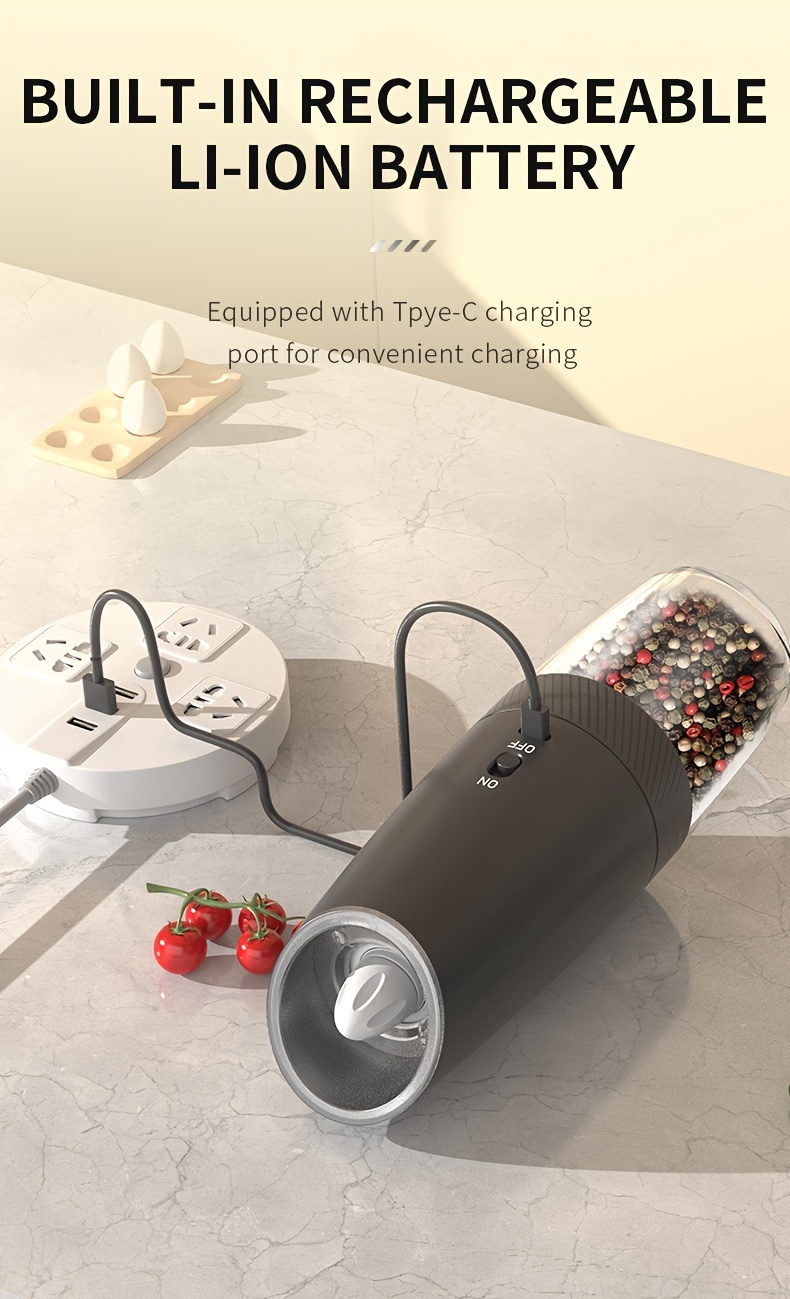 gravity electric salt and pepper grinder set usb rechargeable with built in 300mah lithium battery abs material one handed operation ideal for christmas and halloween single or   option details 8