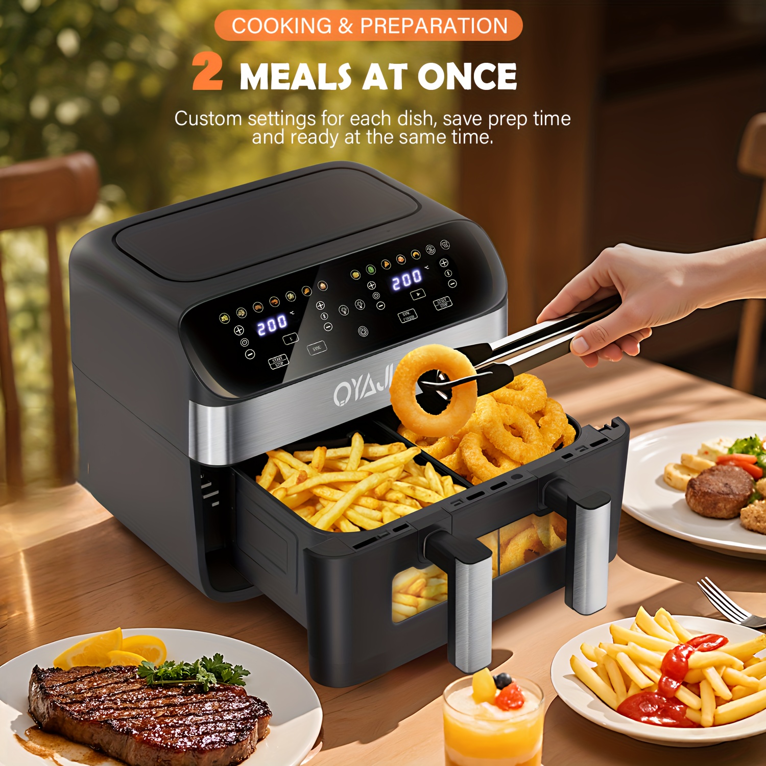 10l Double Up Air Fryer Dual Basket With Digital Controls View Windows And 10 Cooking , Nonstick Frying Baskets, Cooking, 2400-watts, Black