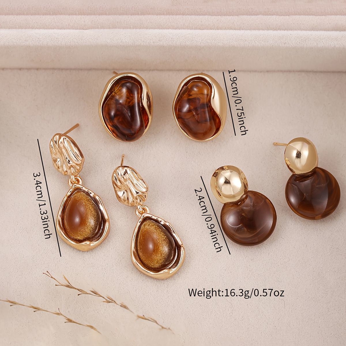 TEMU 3 Paires de Boucles d'Oreilles Drapées pour Femmes, Ovale Irrégulière, Mode Élégante Style Rétro, Adaptées , Polyvalentes, pour les Fêtes et les