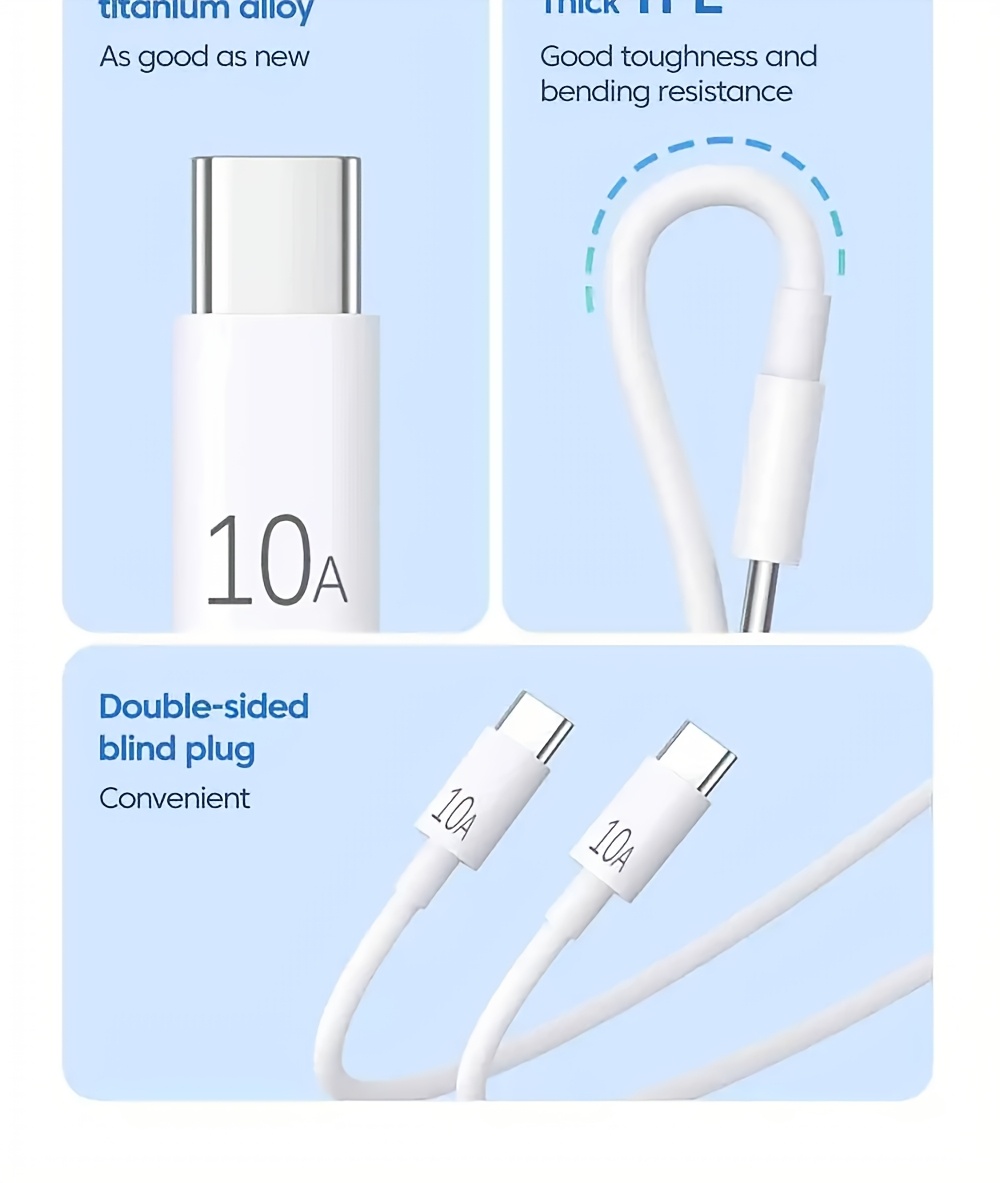 120W 10A Dual C-Type Fast Charging Cable, Suitable for iPhone 15 16 Pro MAX, S23, Xiaomi, Huawei POCO Quick Charging USB C Cable 3m/9.84ft