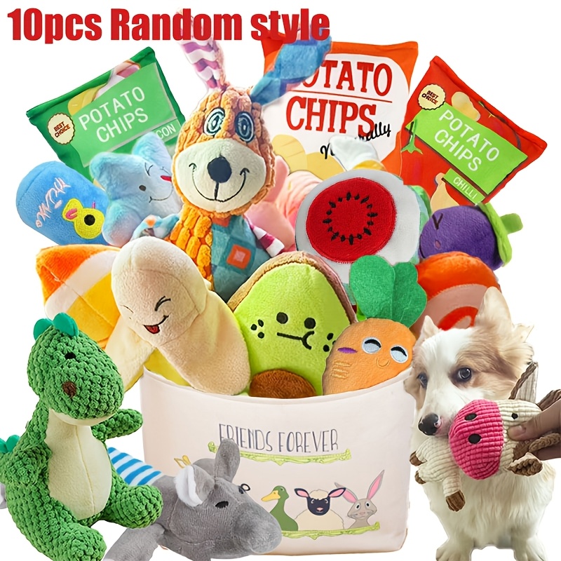 Image of 10pcs Dog Plush Toy Set, Squeaky Chew Toys For Teeth Cleaning, Assorted Plush Toys, Pet Playmate, Ideal For Small Dogs, Plush Toys, Random Style