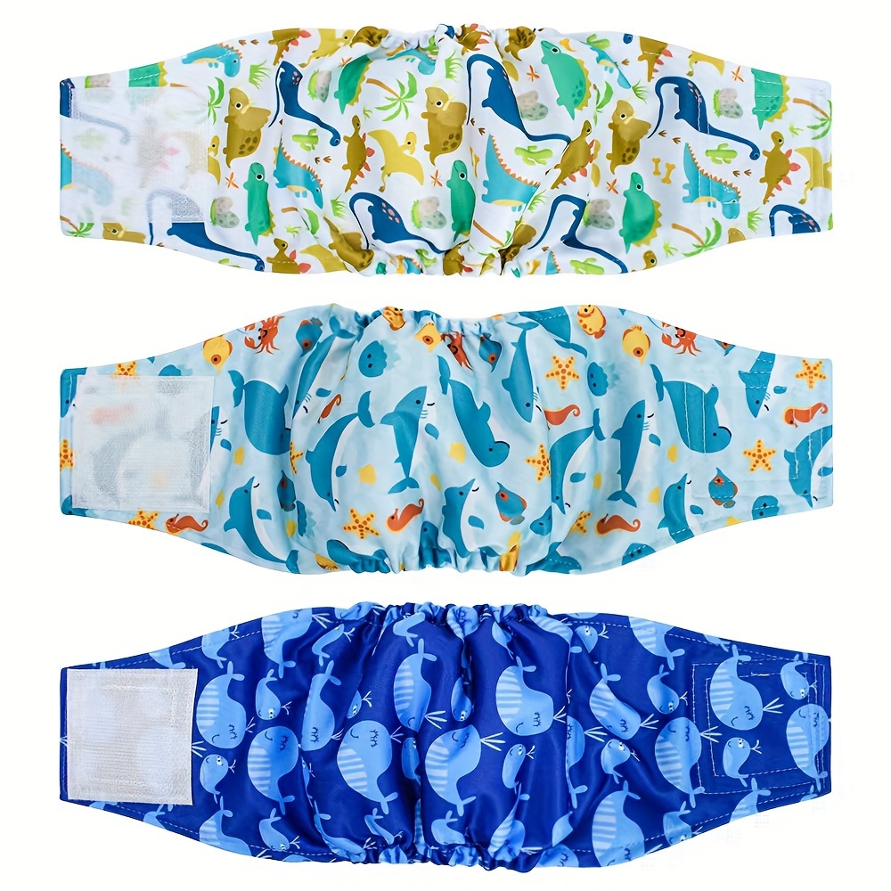 

Reusable Washable Dog Diapers With Hook And Loop Tape, Absorbent Leakproof Knit Fabric Pet Belly Bands With Animal Print For All Seasons, Polyester Male For Mini To Large Breeds