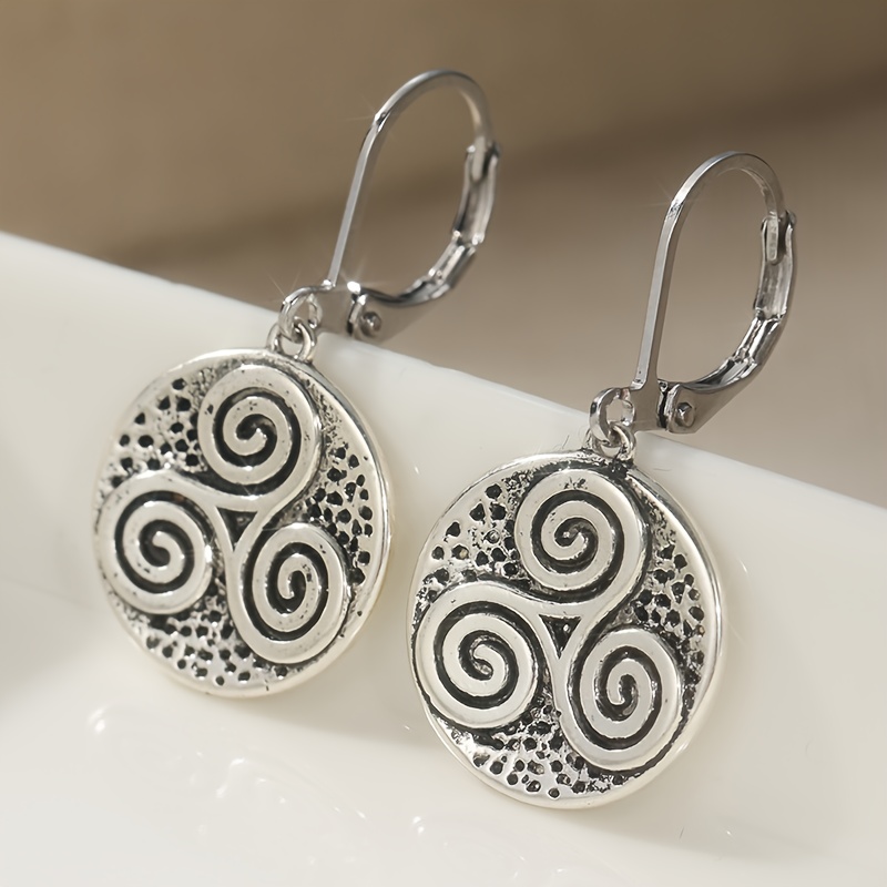 Image of Silver-colored Amulet Earrings With A Bohemian Retro Style, Featuring Triple . Copper Accessories Are Magical And , Perfect For Yoga Enthusiasts And Ideal As Gifts For Daily Parties.