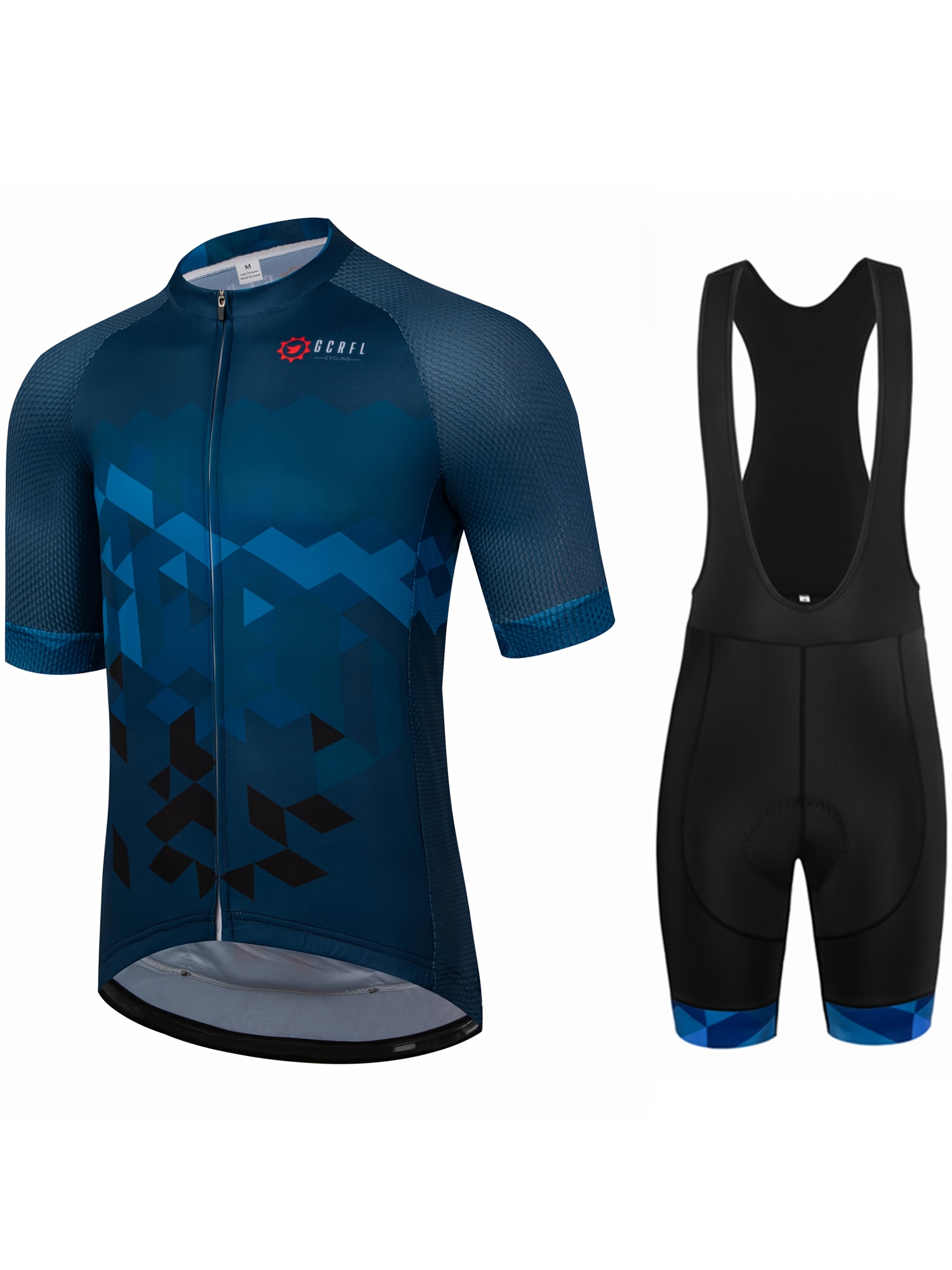 item picture Men S Summer Cycling Short Sleeve Suit Suspender Shorts Quick-Drying Breathable Bike Outfit Road Sports Apparel Gear