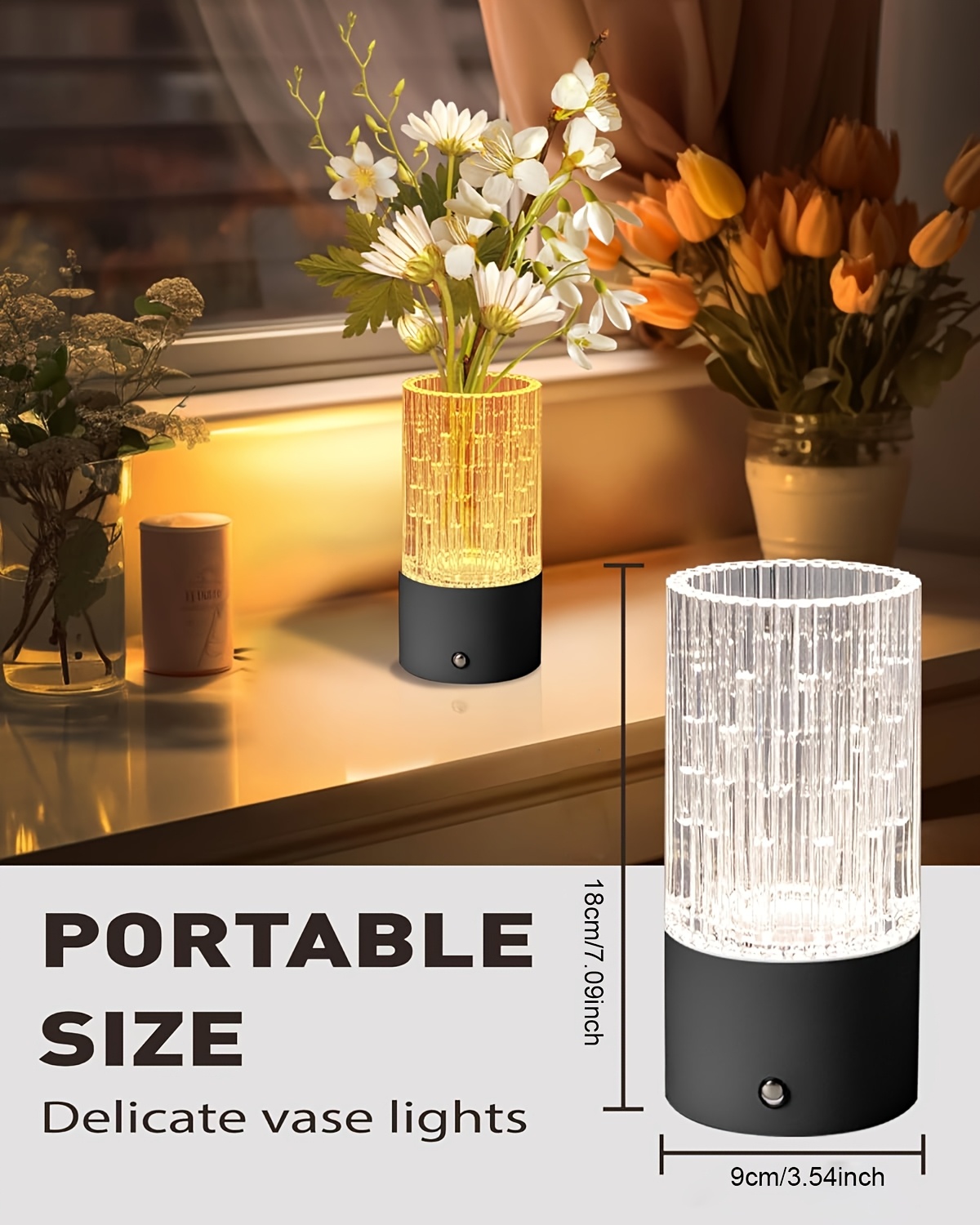 control acrylic vase table lamp usb rechargeable bedside night decorative lamp adjustable lighting with polished metal and acrylic base for bedroom living room office desk details 1