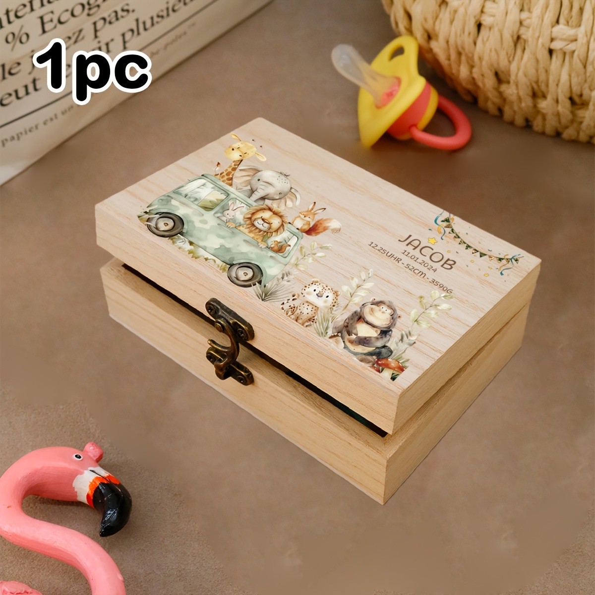 E-shop Personalisierte Erinnerungskiste mit Text, individuelle Holz Aufbewahrungsbox, personalisierbare dekorative Box, mit Tierdrucken Holzbox,