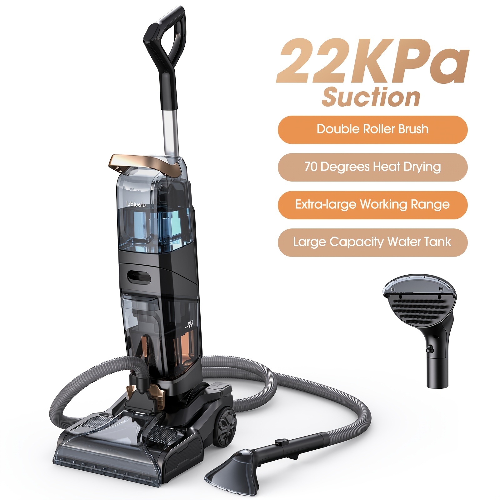 E-shop Lubluelu Teppichreiniger, 1000W Motor Stehendes Teppichschampoo Gerät, 22Kpa Leistungsstarke Saugkraft, 4L Kapazität, Doppel-Rollenbürste und
