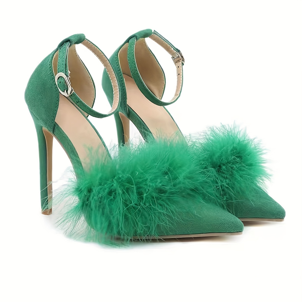Green Pointed Toe Pumps Stiletto Heeled Shoes Fashionable - Temu