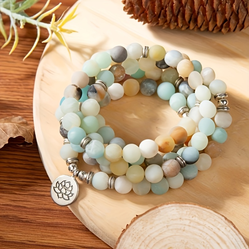 Image of Natural Amazonite Stone Bracelet, 108 Beads Mala Bracelet, Versatile Natural Stone Bracelet, Wearing Styles, Perfect Gift For