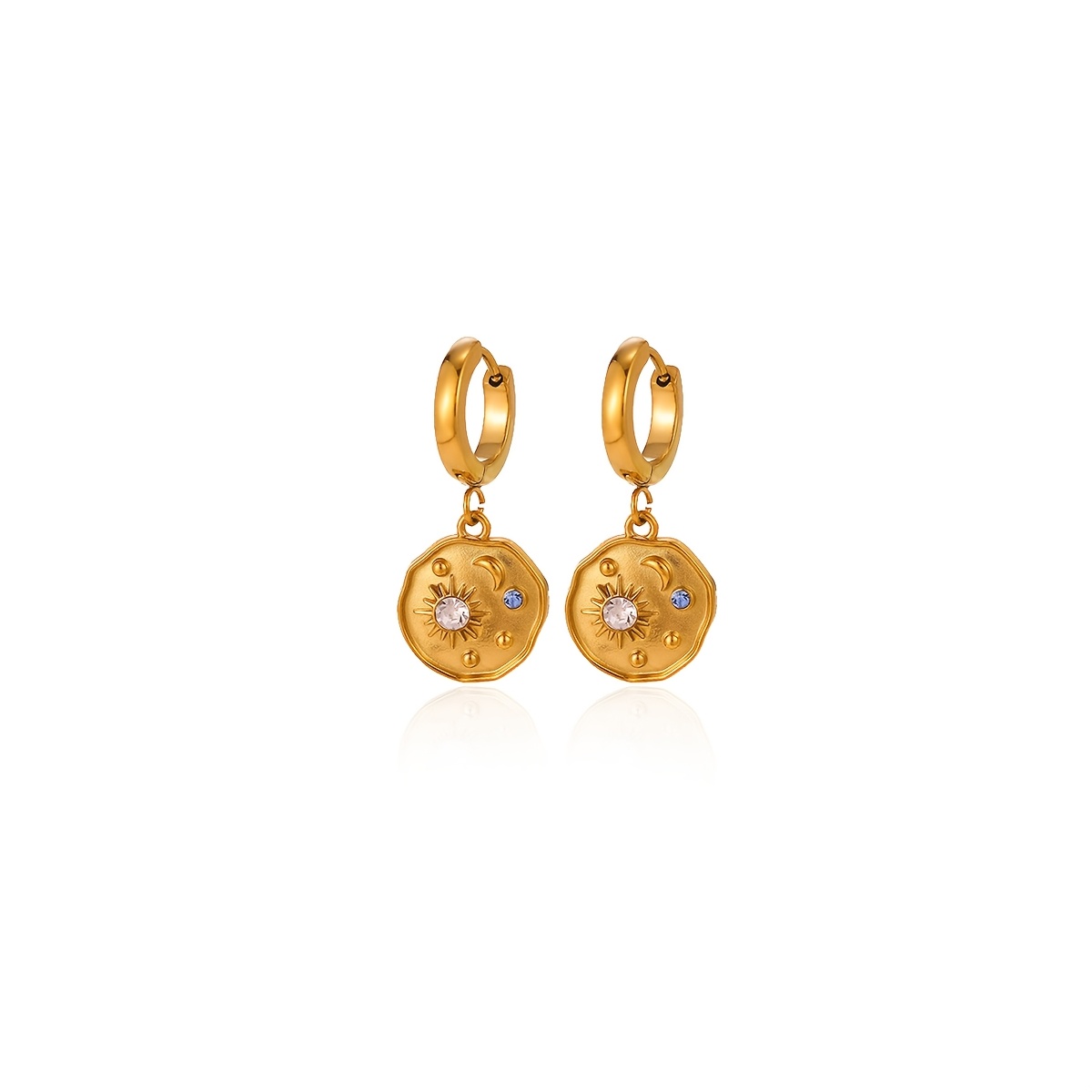 TEMU 1 Pair Stainless Steel Inlaid Synthetic Zirconia Sun Moon Hoop Earrings