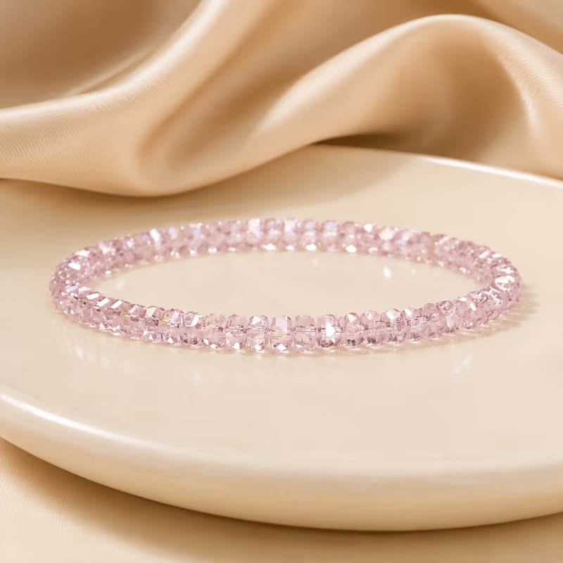 2pcs Light Pink Sparkling Bead Bracelet Set, Gift