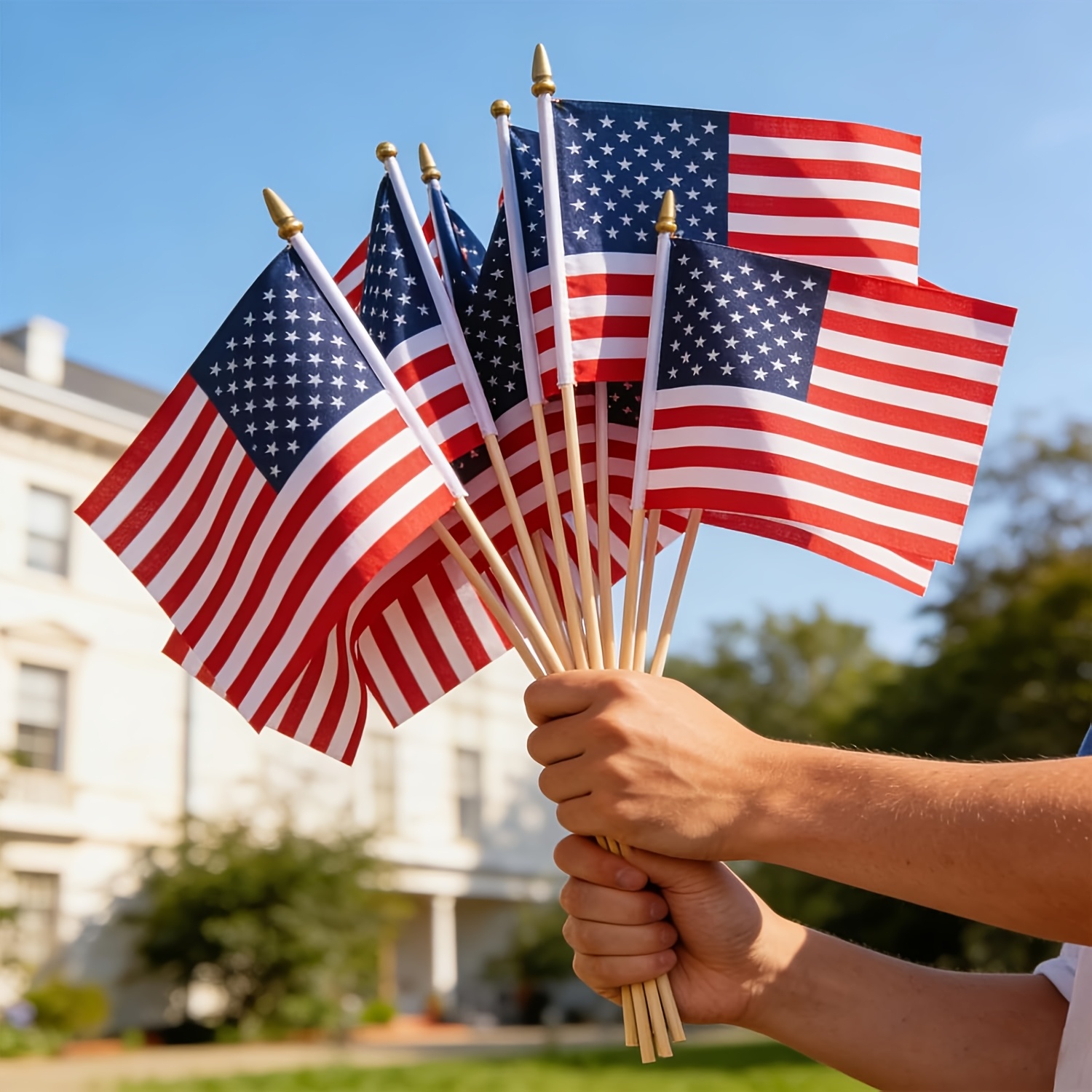 6 pack 5x8 inch small american flags on stick american hand held stick flags with safe spear   for memorial day decorations     250th anniversary yard flags