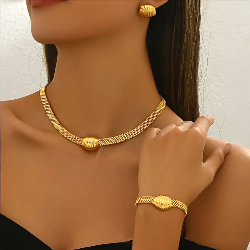 E-shop Neues "New Middle East" 3-teiliges geometrisches Design, ein Ohrringpaar plus Halskette plus Armband Damen Schmuckset, modische klassische Braut