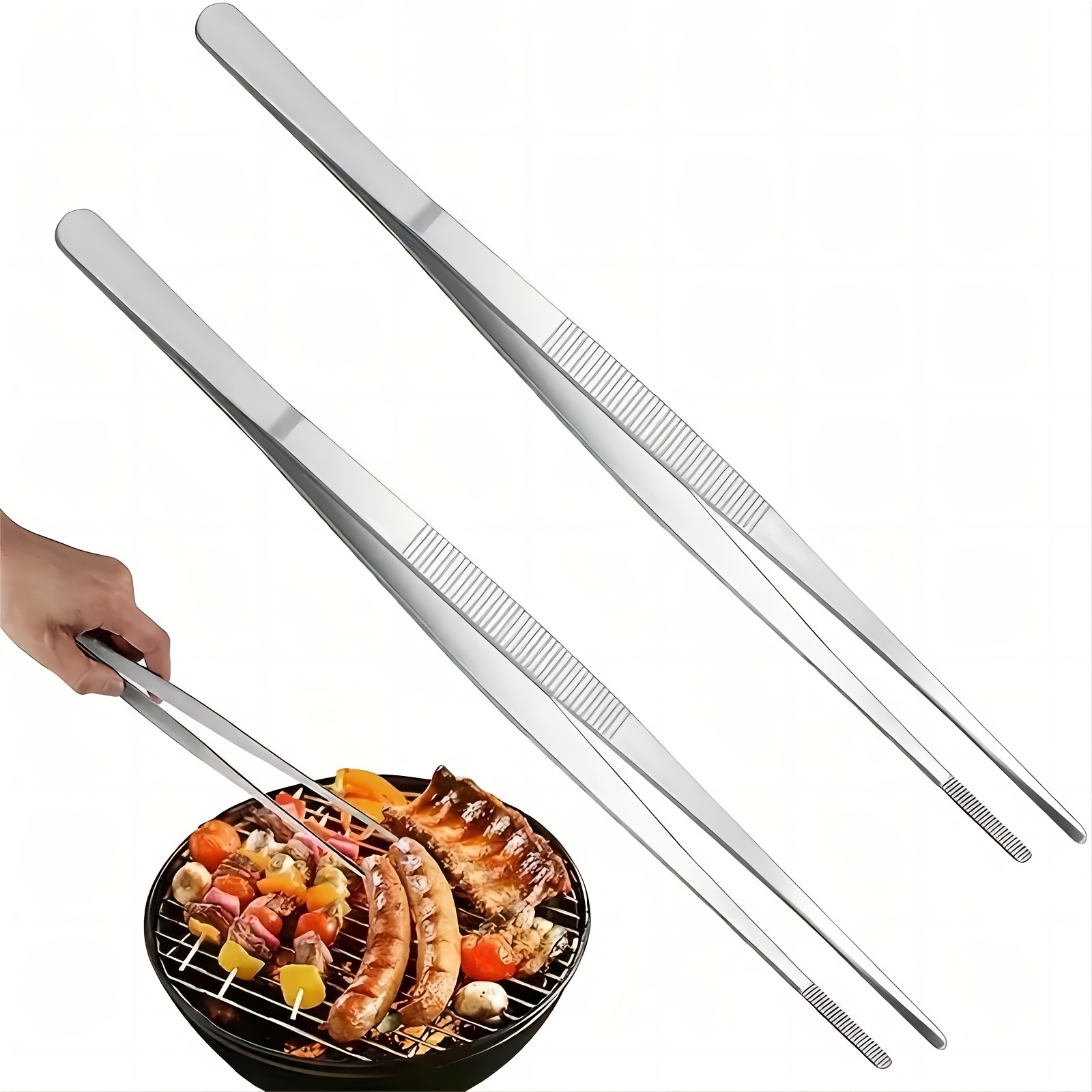 2pcs Stainless Steel BBQ Tongs - Durable Grilling Accessories with Serrated Edges & Ridges, Perfect for Flipping Burgers, Chicken Wings & More - Essential Outdoor Cooking Tools for Camping & Picnics, Grilling Accessories for Outdoor Grill