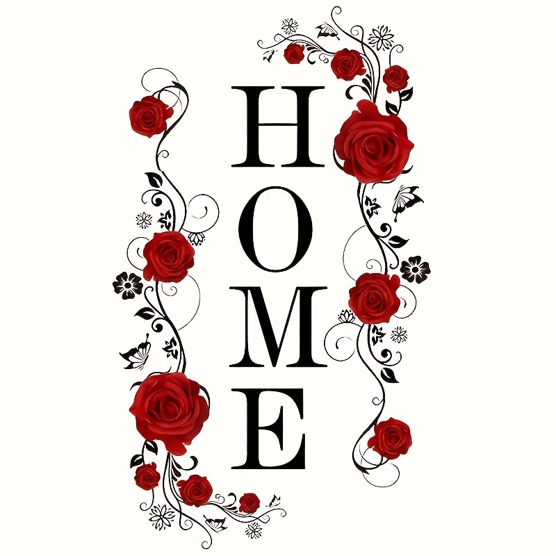 Image of 2pcs Of Signs And Rose Flower Decorative Stickers, Red Rose Floral Wall Decals, Removable Pvc Wall Art, Suitable For Home Wall Decoration, Bedroom Background Wall Decor