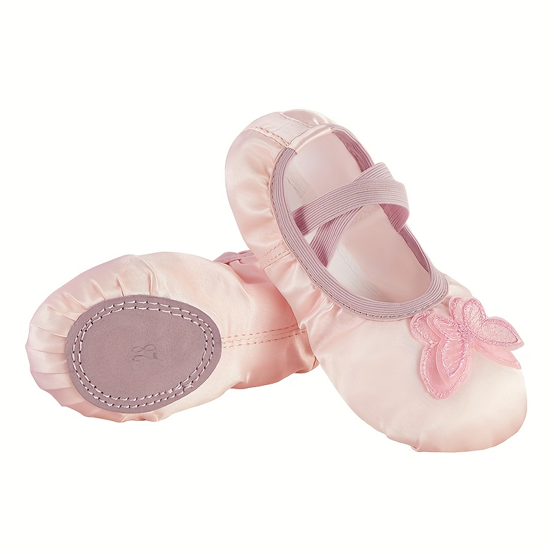 Image of Children's Ballet Shoes With Embroidered Butterflies, Soft-sole Dance Shoes For Girls, Princess Embroidered Training Shoes