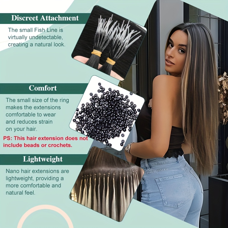 elastic linkdouble drawn human hair extensions     beads   hair extensions 50g pack 100 human hair details 7