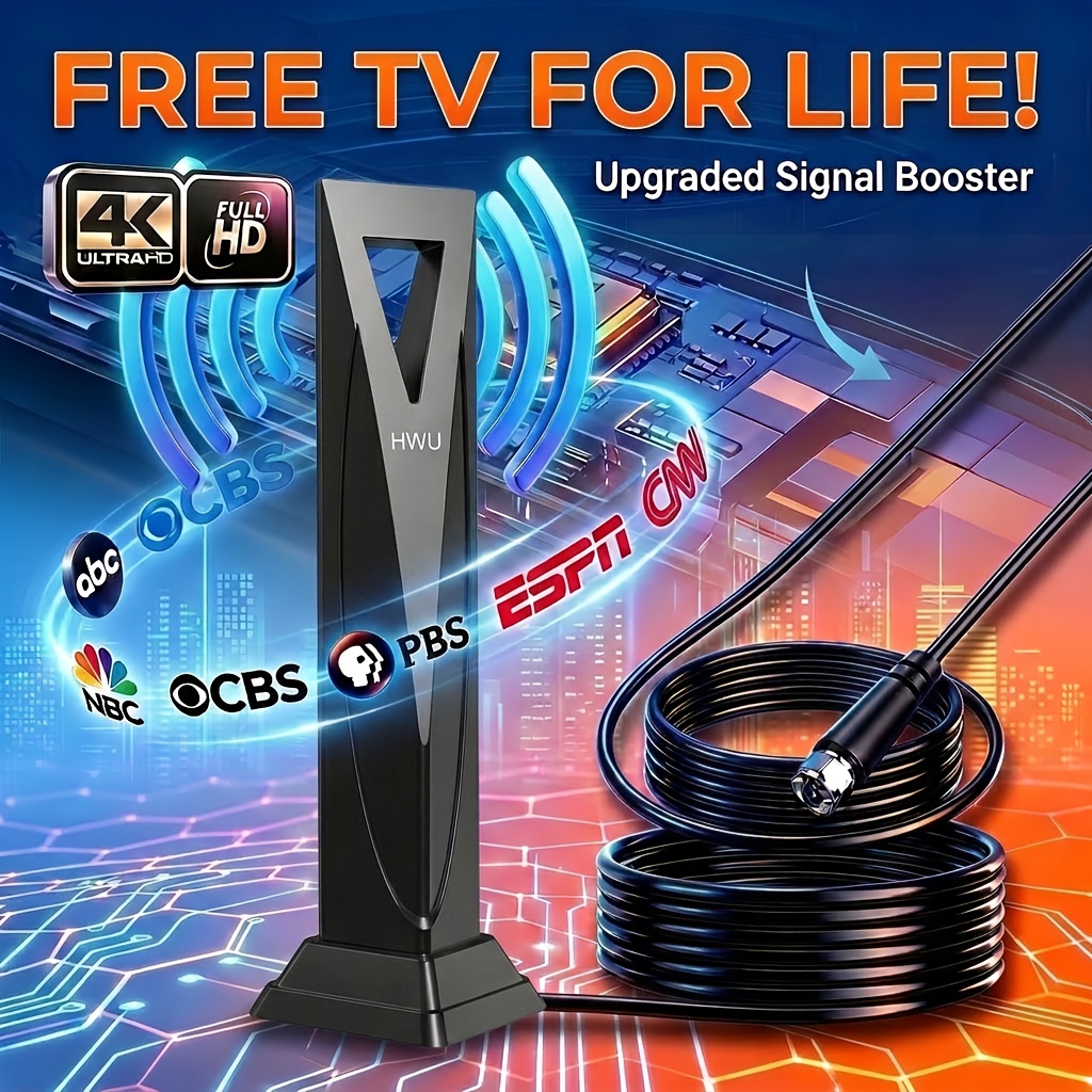TEMU 2026 New Upgrade Smart Ai Indoor Tv Antenna, Long Range Signal Amplifier, 18ft Coax Cable, 4k 1080p Hd, Compatible With Smart & Traditional Tv,