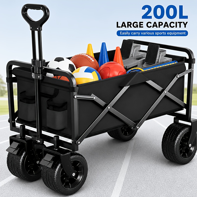 Large Capacity Track And Field Equipment Transport Cart, Foldable Camping Sport Utility Cart For Sports Gear And Camping Trips