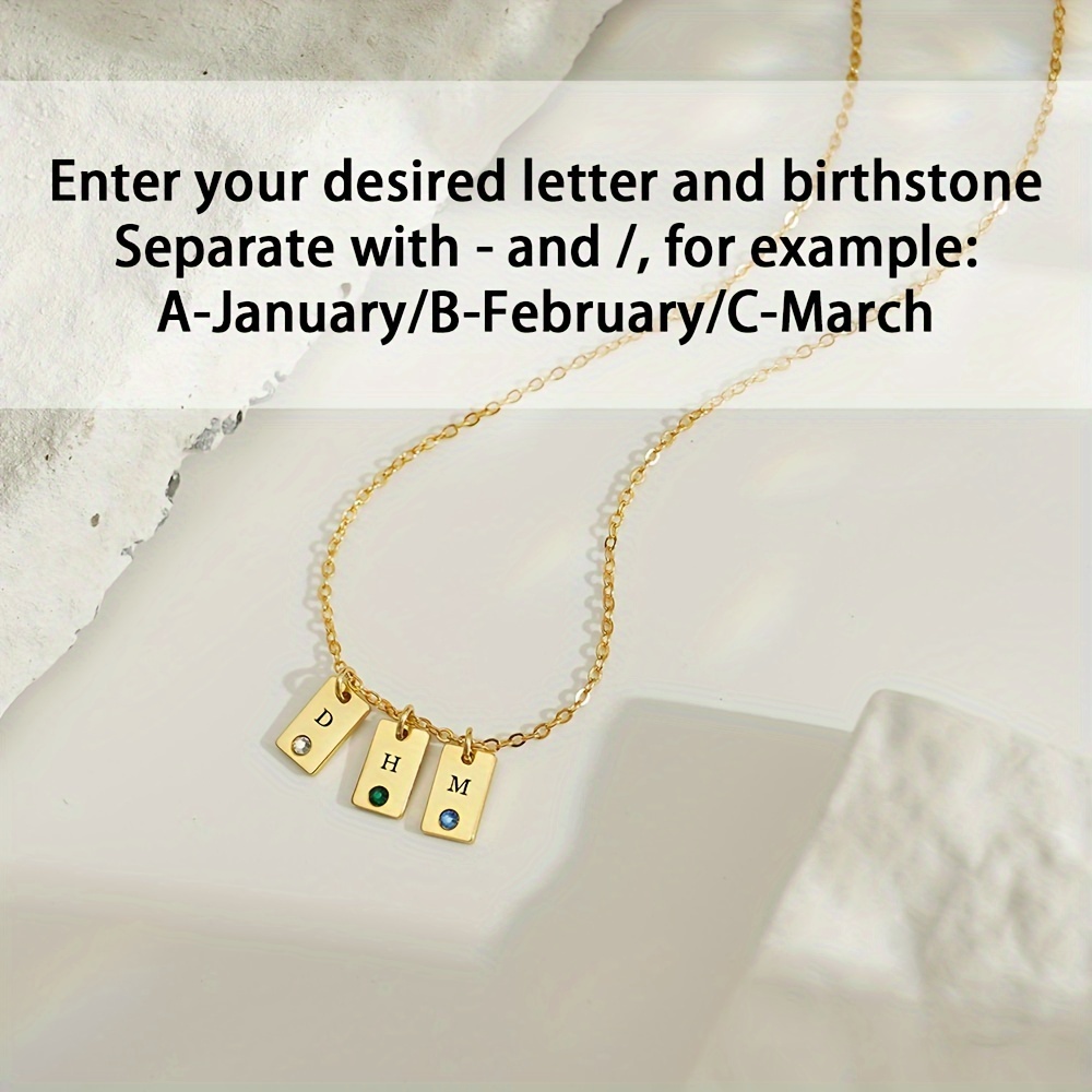 E-shop Personalisierte Halskette mit Edelstahl-Quadratanhänger, 18K Goldbeschichtet, Individuelles Initial + Geburtsstein, Anpassbarer Damenschmuck