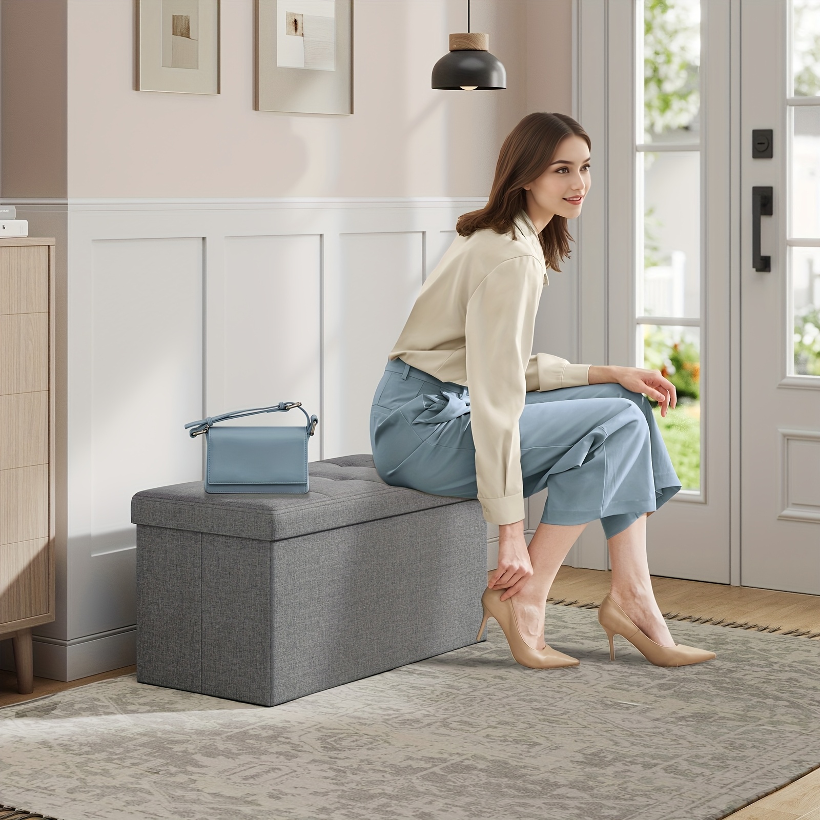 E-shop Aufbewahrungsbank, Faltbarer Fußstuhl, Ottomane, 38 X 76 X 38 Cm, Trägt Bis Zu 300 Kg, Für Wohnzimmer, Schlafzimmer