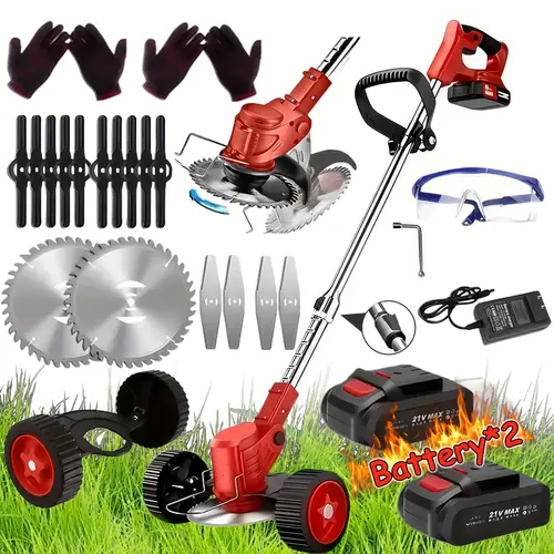 newest home small portable electric lawn mower 7500mah 24v with 2 lithium batteries 3 blades cordless electric lawn mower lawn edge yard multi function mower holiday birthday gift best for father and husband