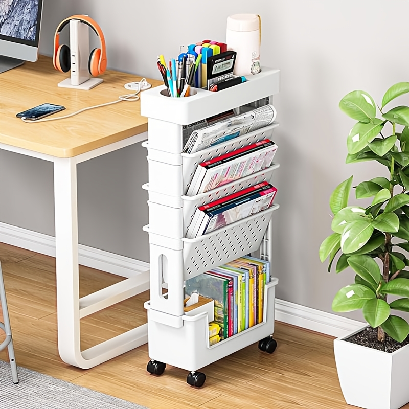 1   de estantería móvil de 5 niveles, organizador de almacenamiento de pvc para  ,   y hogar, estantería para documentos y revistas, organizador de escritorio para suministros de  , carrito de almacenamiento de   y libros Detalles del producto 9