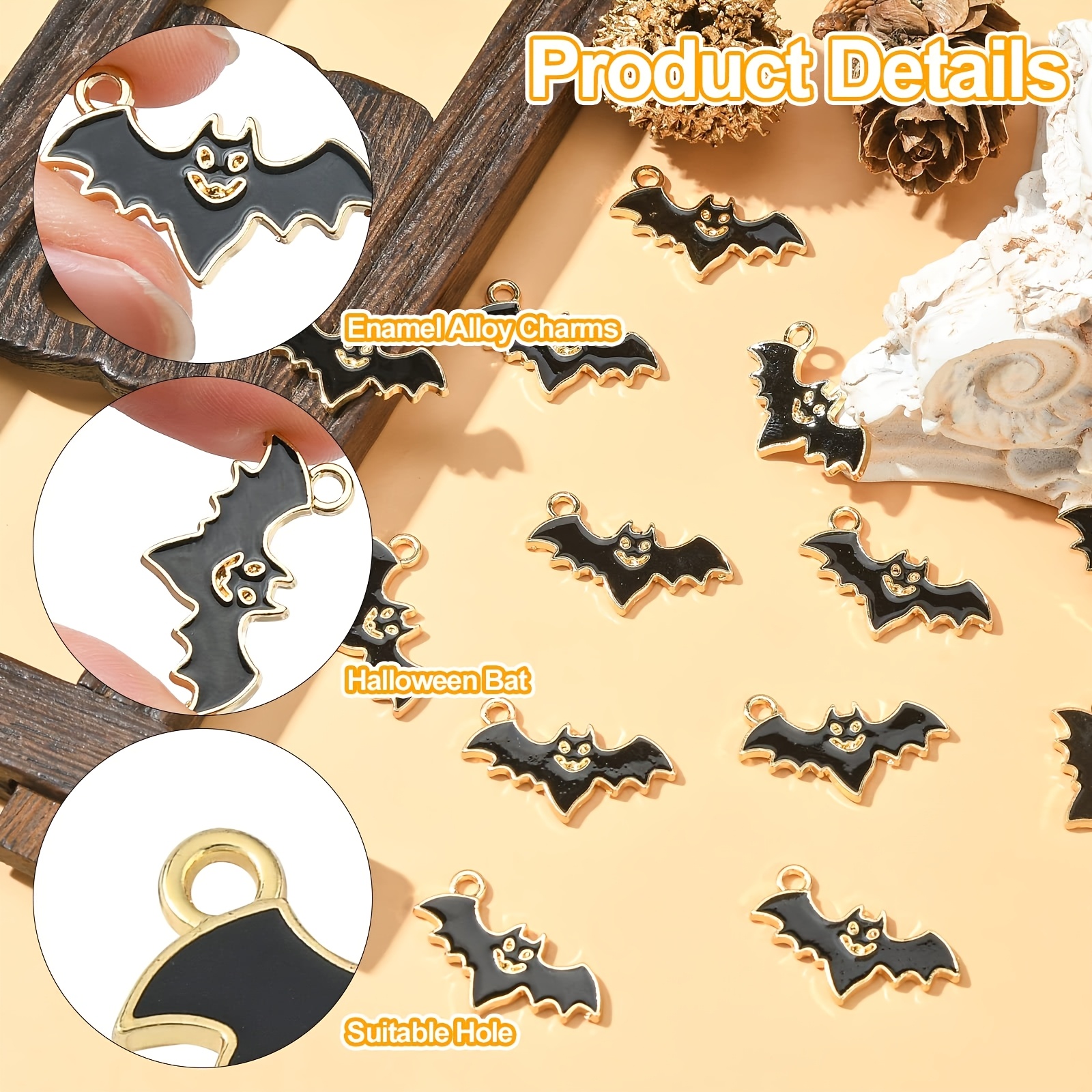 20pcs black golden enamel bat charms halloween Temu New Zealand